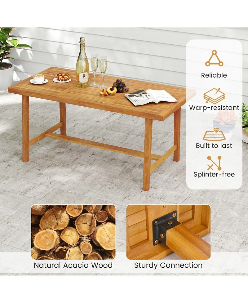 Sugift Acacia Wood Dining Table for 6 People Heavy-Duty Indoor Outdoor