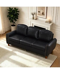 Streamdale Furniture 81.5" Classic Faux Leather Rolled Arm Sofa with Solid Wood Legs