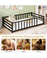 Streamdale Furniture Twin Size Metal Floor Bed with Guardrails