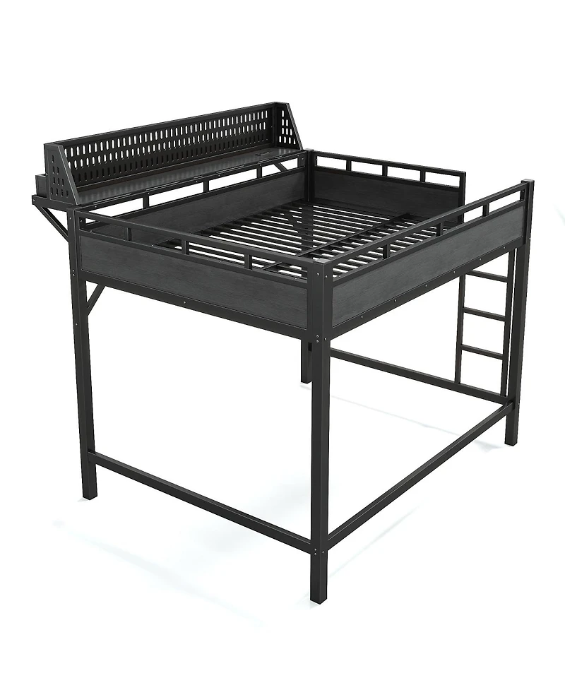 Streamdale Furniture Queen Loft Bed with Storage, Pegboard, Usb Ports, and Led Lights