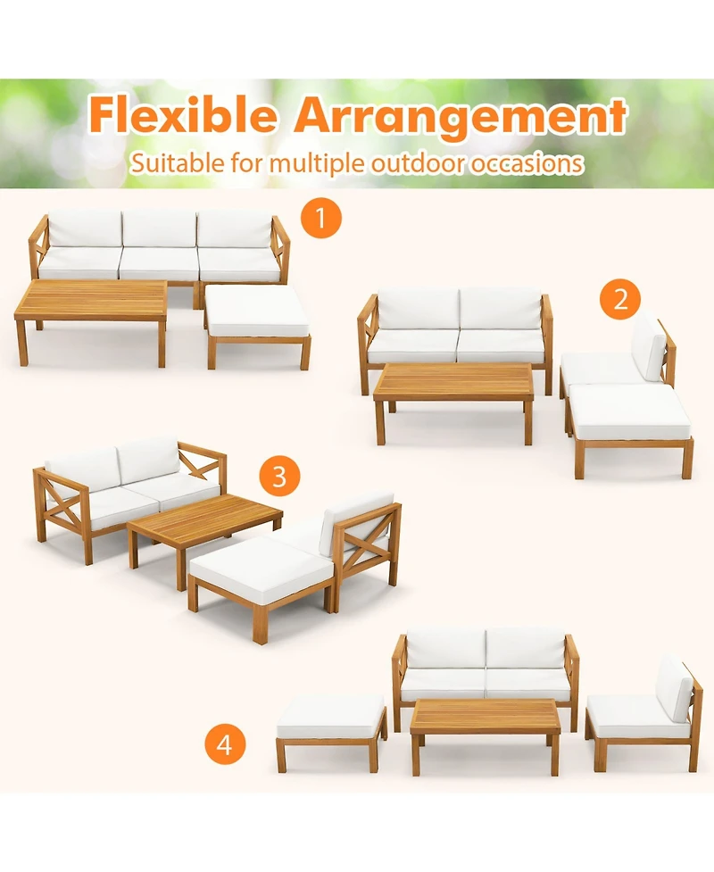 Sugift 5-Piece Acacia Wood Outdoor Conversation Set with Ottoman and Coffee Table