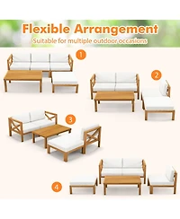 Sugift 5-Piece Acacia Wood Outdoor Conversation Set with Ottoman and Coffee Table