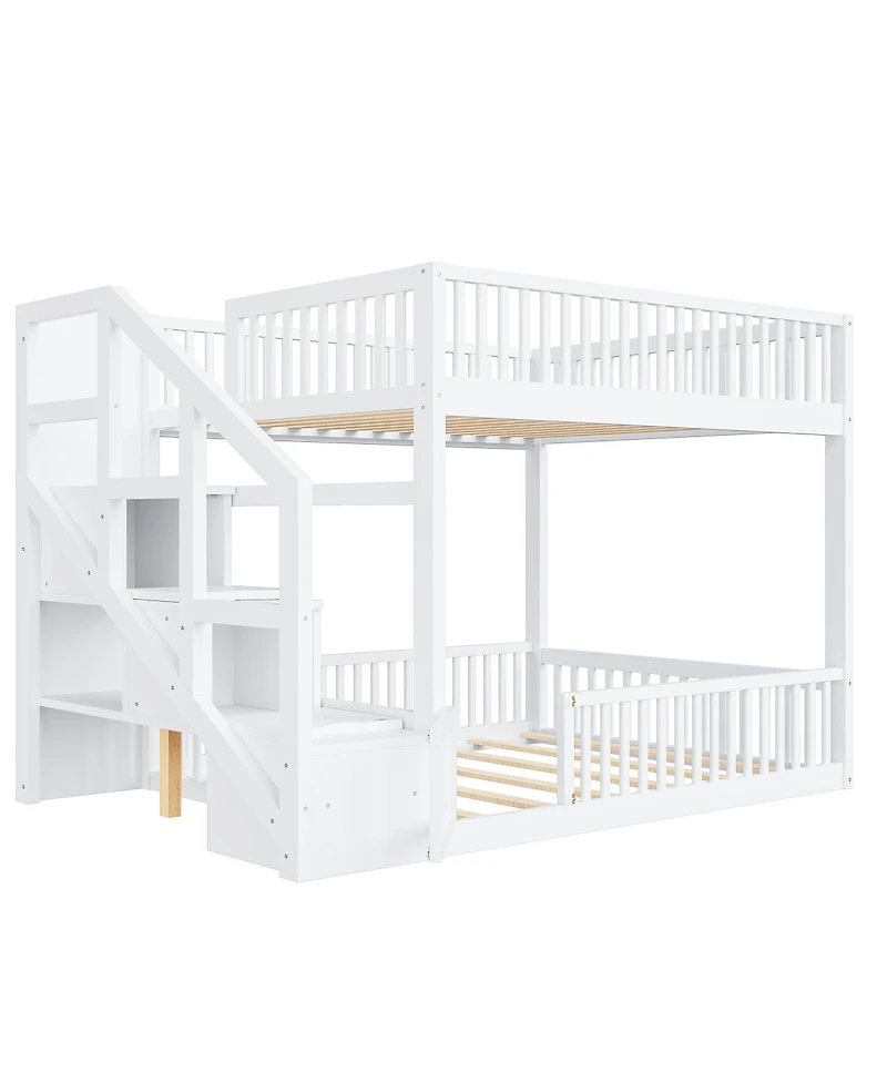Streamdale Furniture Full Over Full Floor Bunk Bed, with Storage Staircase