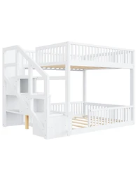 Streamdale Furniture Full Over Full Floor Bunk Bed, with Storage Staircase