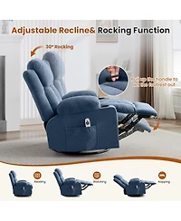 Streamdale Furniture Swivel Rocker Recliner with Massage, Heat, Usb Port, and Cup Holders