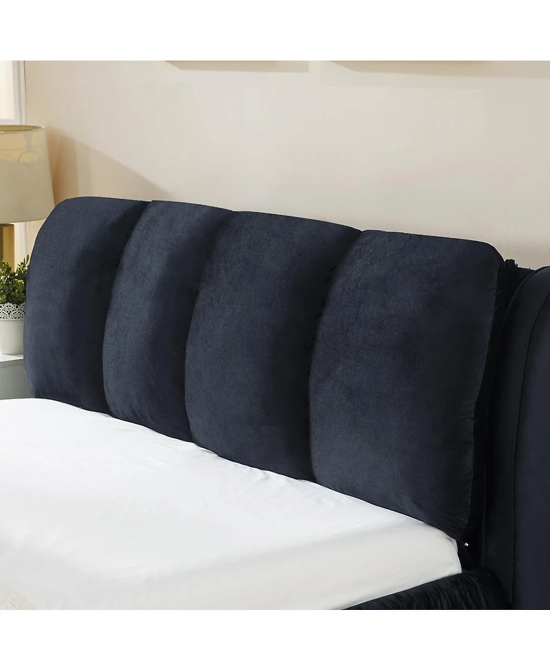 Streamdale Furniture Queen Size Upholstered Bed Frame with Segmented Velvet Headboard