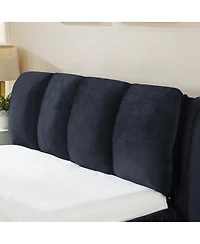 Streamdale Furniture Queen Size Upholstered Bed Frame with Segmented Velvet Headboard