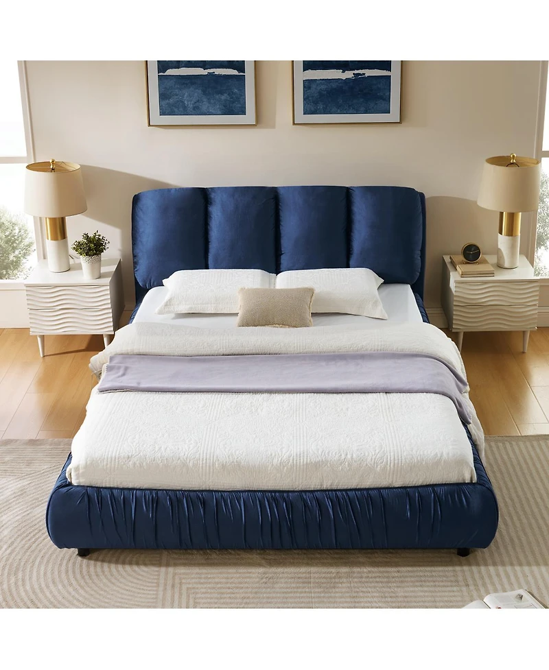 Streamdale Furniture Queen Size Upholstered Bed Frame, Modern Minimalist Velvet Bed