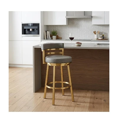 HomeRoots 26" Faux Leather and Stainless Steel Low Back Counter Height Swivel Bar Chair