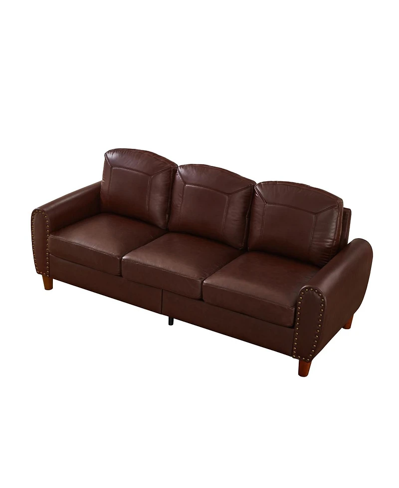 Streamdale Furniture 81.5" Classic Faux Leather Rolled Arm Sofa with Nailhead Trim