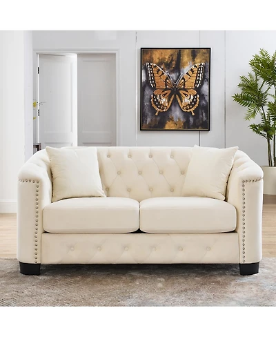 Streamdale Furniture 59-Inch Modern Chesterfield Velvet 2-Seater Sofa with Nailhead Trim