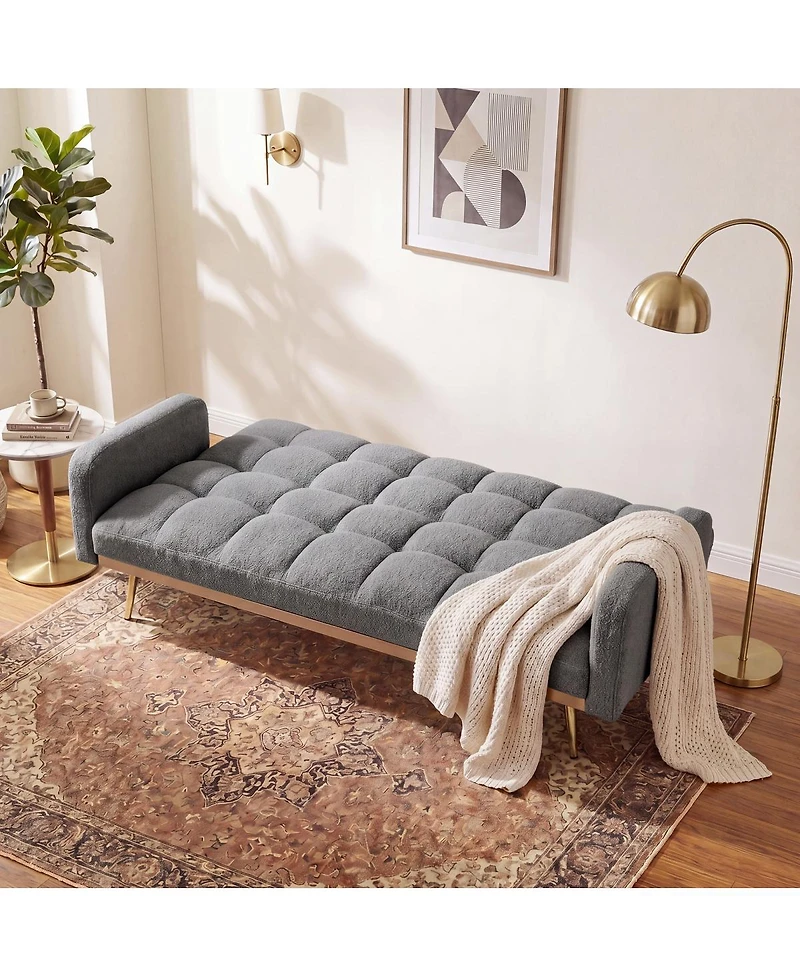 Streamdale Furniture 69" Soft Teddy Fleece Adjustable Sofa Bed for Small Spaces