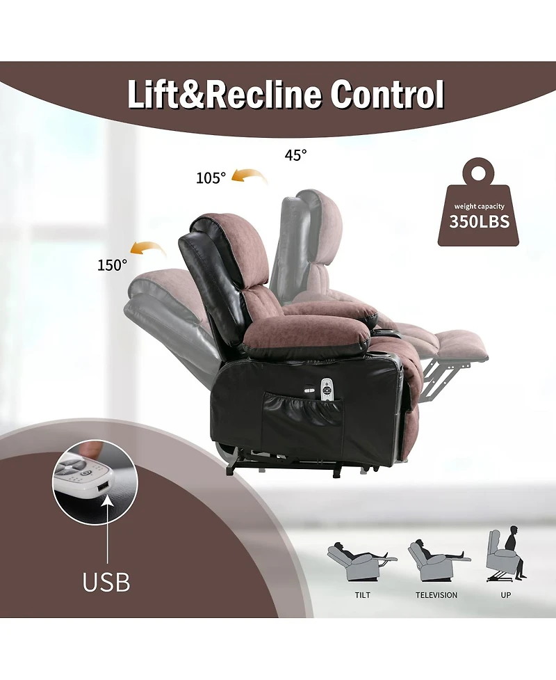 Streamdale Furniture Power Electric Massage Lift Recliner with Heat, Vibration, and Usb