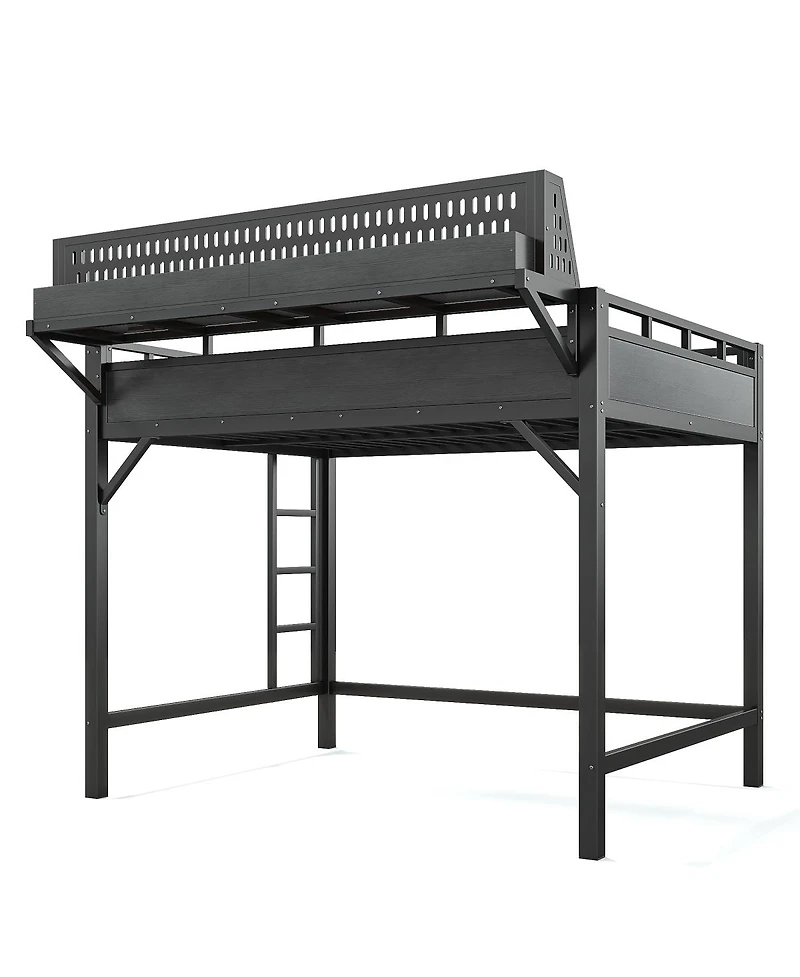 Streamdale Furniture Full Loft Bed with Storage, Pegboard, Usb Ports, and Led Lights