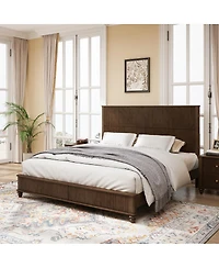 Streamdale Furniture King Size Solid Wood Platform Bed Frame with Tall Headboard
