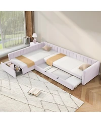 Streamdale Furniture L-Shaped Upholstered Twin Daybed with Trundle and Drawer