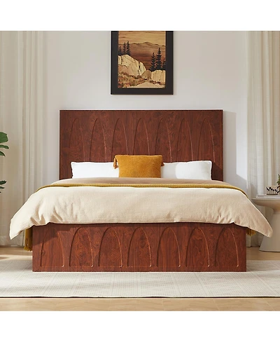 Streamdale Furniture Queen Solid Wood Platform Bed with Storage Drawers and Curved Headboard