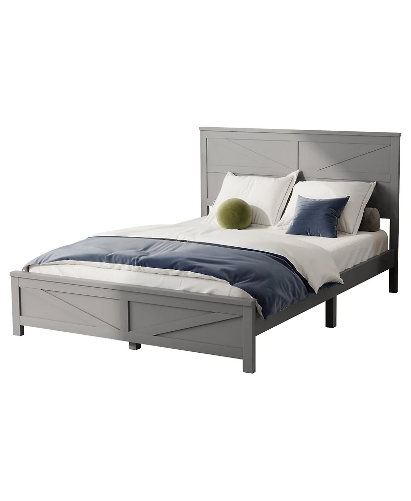 Streamdale Furniture Farmhouse Queen Bed with Barn Door Headboard and Footboard