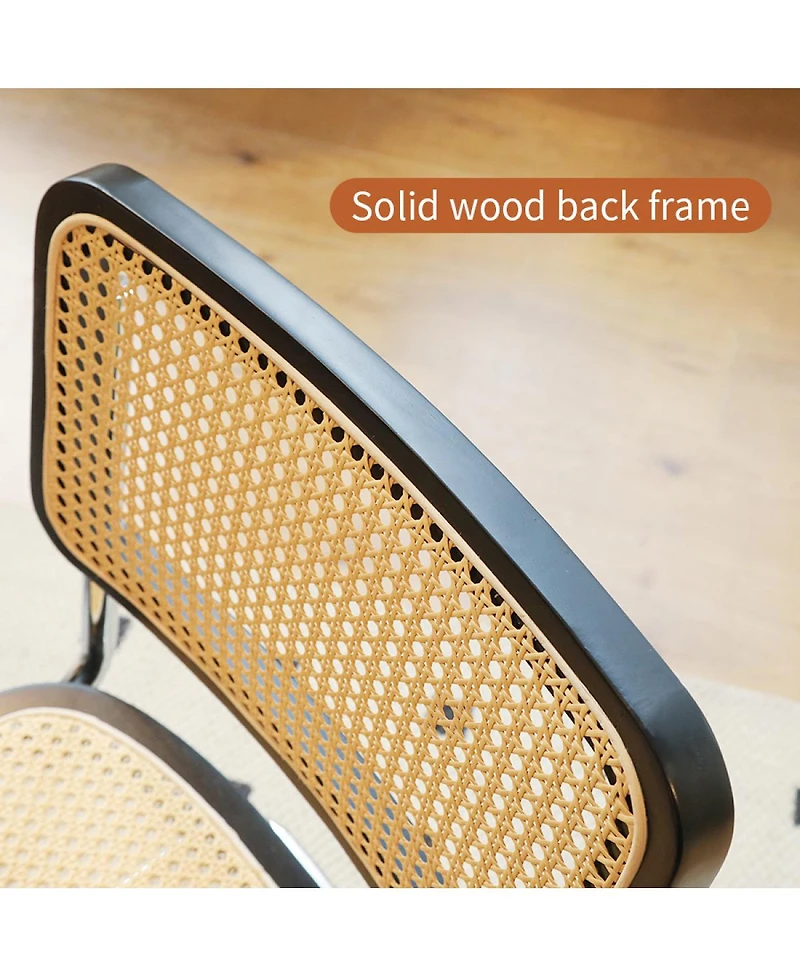 Streamdale Furniture Set of 2 Rattan Mid-Century Modern Dining Chairs with Chrome Legs