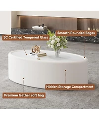 Streamdale Furniture 33.46" Oval Hidden Storage Coffee Table with Tempered Glass and Leather Top