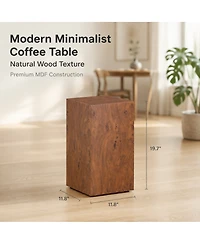 Streamdale Furniture Premium Burl Walnut Veneer Adjustable Cube Side Table, 11.8" x 11.8" x 19.7