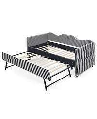 Streamdale Furniture Gingham Upholstered Twin Daybed with Trundle and Side Storage Pocket