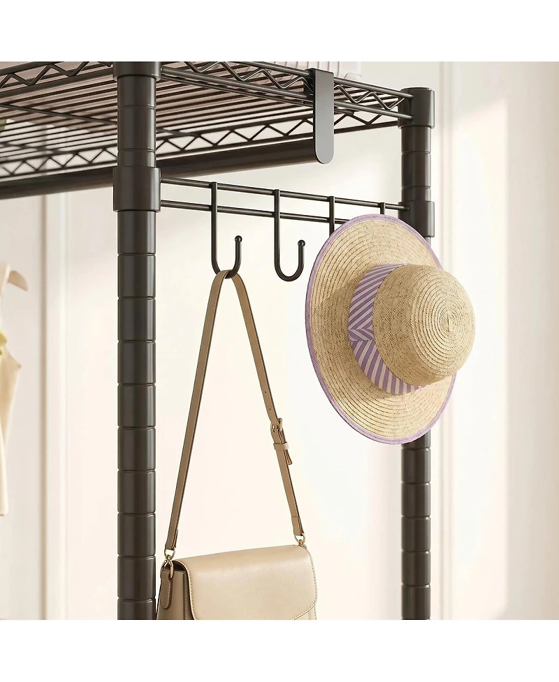 Streamdale Furniture L-Shaped Heavy Duty Corner Garment Rack with 3 Hanging Rods and 2 Hooks