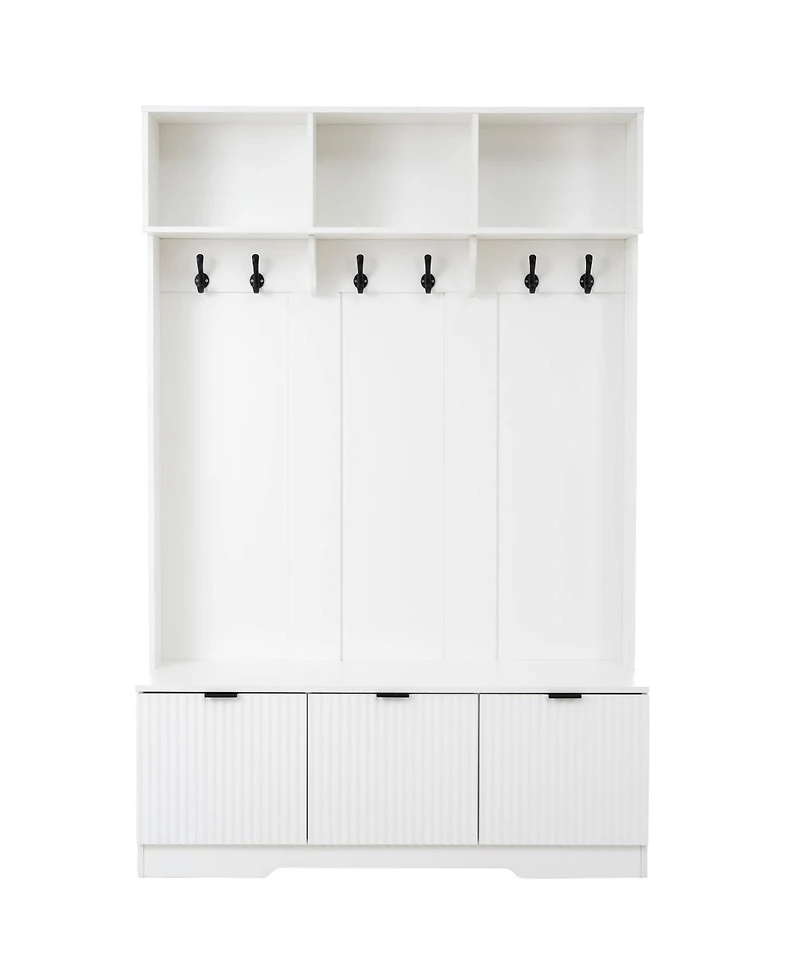 Streamdale Furniture 5-in-1 Farmhouse Hall Tree with Bench, Shoe Storage and 3 Cabinets