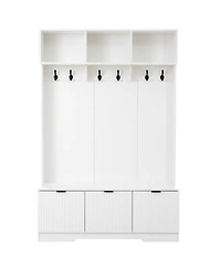 Streamdale Furniture 5-in-1 Farmhouse Hall Tree with Bench, Shoe Storage and 3 Cabinets