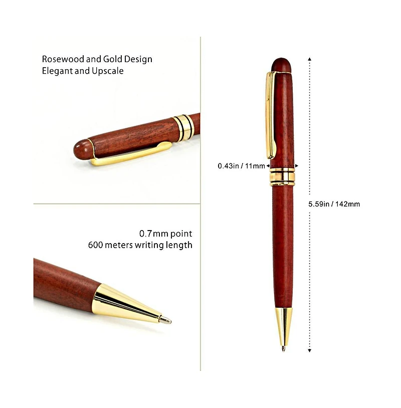 Danrong 3 Rosewood Handcrafted Pen Set With Gift Case And Extra Refills