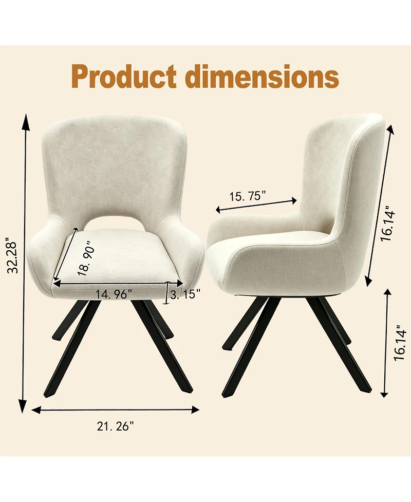 Streamdale Furniture Set of 2 Modern Beige Fabric Cushioned Dining Chairs