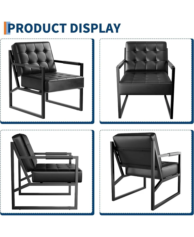 gaomon Pu Leather Accent Chair, Mid Century Modern Armchair with Thick Cushion and Metal Frame, Comfy Seating for Living Room, Bedroom