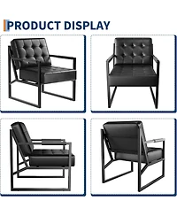 gaomon Pu Leather Accent Chair, Mid Century Modern Armchair with Thick Cushion and Metal Frame, Comfy Seating for Living Room, Bedroom