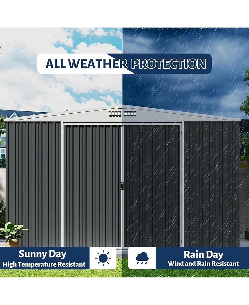 gaomon 9x12 Shed for Outdoor Storage, Galvanized Steel Metal Tool Sheds House with Lockable Doors, Lock and Air Vent