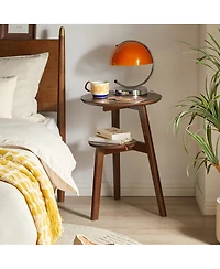 Streamdale Furniture 2-Tier Solid Wood Round Side Table with Storage Shelf