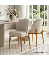 Maison Boucle Modern Upholstered Dining Side Chairs Set of 2, Fabric, Parson with Solid-Wood Legs, 4" Thick Cushion, Full-Back