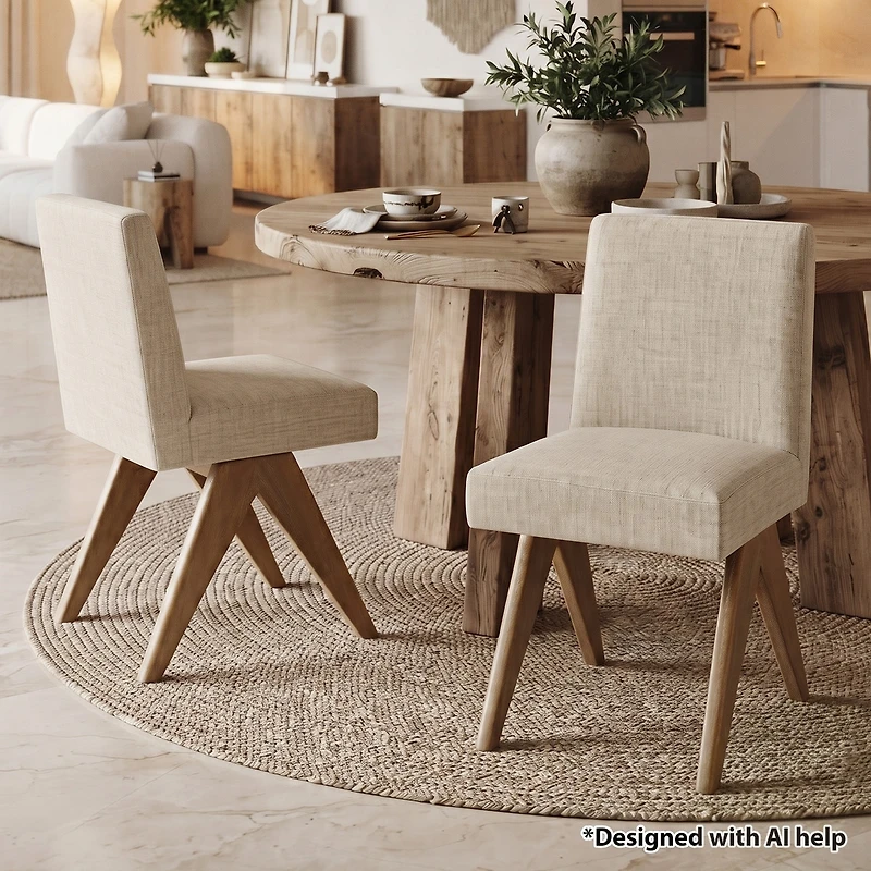 Maison Boucle Modern Upholstered Dining Chair Set of 2, Linen-Blend Fabric, Solid Wood Legs, Full Back Side Chair, Armless Accent