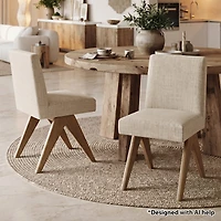 Maison Boucle Modern Upholstered Dining Chair Set of 2, Linen-Blend Fabric, Solid Wood Legs, Full Back Side Chair, Armless Accent