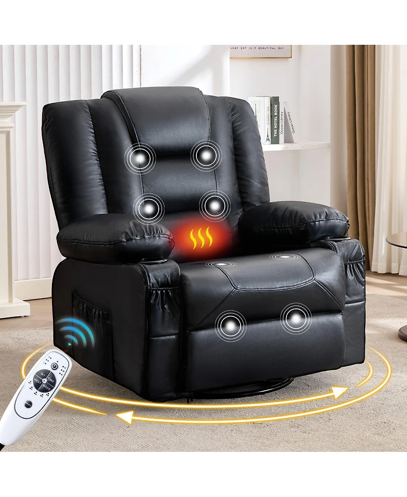 Streamdale Furniture Oversized Swivel Rocker Recliner with Massage, Heat, and Usb Port