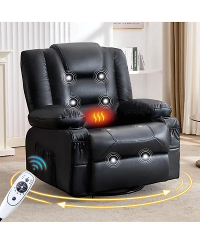 Streamdale Furniture Oversized Swivel Rocker Recliner with Massage, Heat, and Usb Port