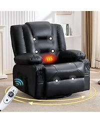 Streamdale Furniture Oversized Swivel Rocker Recliner with Massage, Heat, and Usb Port