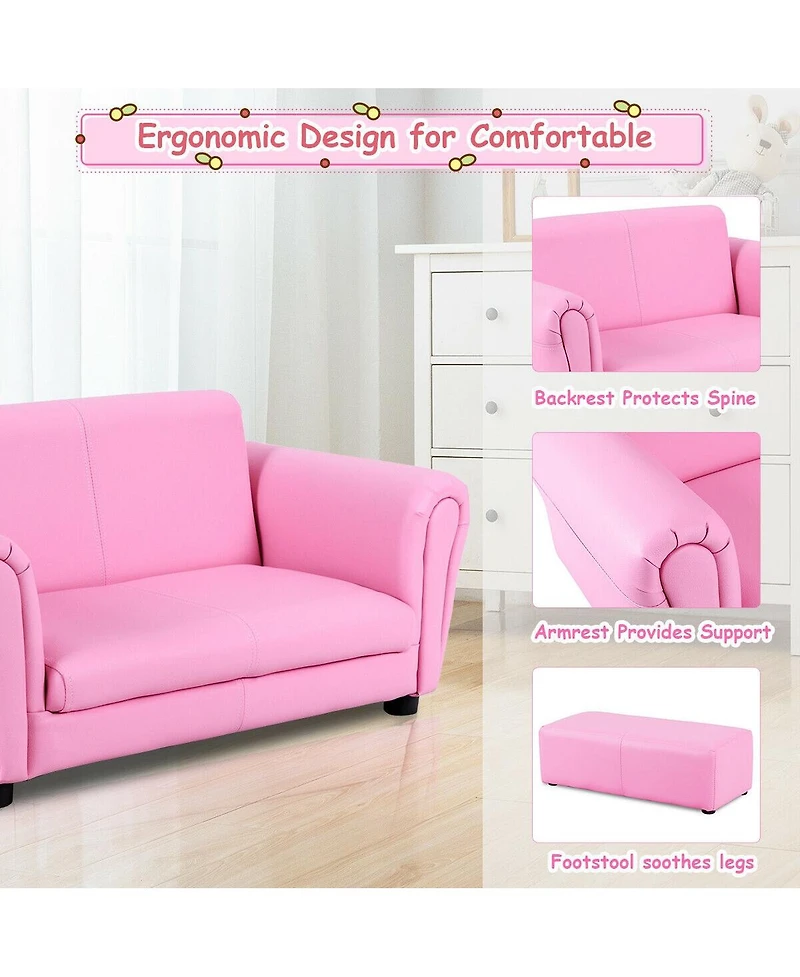 Gouun Kids 2-Seat Soft Sofa Set with Ottoman for Playroom and Bedroom, 32.5 inch