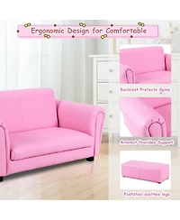 Gouun Kids 2-Seat Soft Sofa Set with Ottoman for Playroom and Bedroom, 32.5 inch