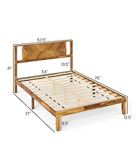 Sugift Full Size Bed Frame Mid-Century Acacia Wood Platform Bed with Headboard