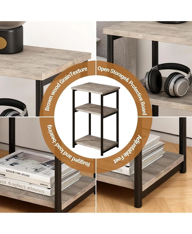 gaomon 3-Tier End Table with Storage Shelf, Metal Frame Side Table for Living Room, Bedroom, Bathroom