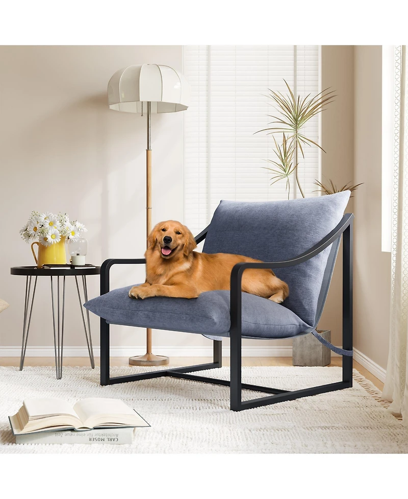 homfan Mid-Century Modern Upholstered Accent Chair, Sturdy Metal Frame Armchair with Plush Seating, Cozy Reading Chair for Living Room, Study, Sunroom