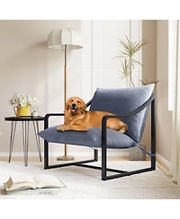 homfan Mid-Century Modern Upholstered Accent Chair, Sturdy Metal Frame Armchair with Plush Seating, Cozy Reading Chair for Living Room, Study, Sunroom