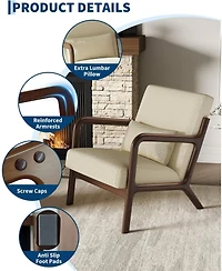 homfan Set of 2 Corduroy Accent Chairs with Lumbar Pillows, Mid-Century Wood Frame