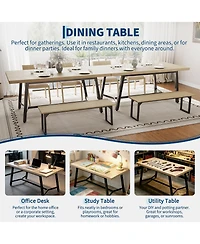 gaomon 71" Wood Dining Table for 6-8 People, Rectangular Kitchen with Metal Legs, Curved Edges and Recessed Footrest Room