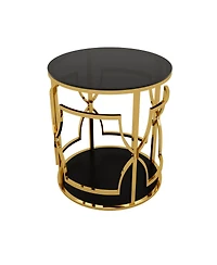 Streamdale Furniture 19.7" Luxury Gold Round Side Table with Tempered Glass Top and Storage Shelf